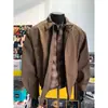 Marca de Moda Retro Americana Chaqueta Falsa de Dos Piezas para Hombres y Mujeres, Ropa Exterior Holgada de Retazos para Primavera y Otoño, Chaqueta de Béisbol Marrón de Gama Alta