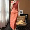 Vestido Midi de Algodón sin Mangas con Cuello en V, Bloques de Color y Rayas, Cintura Alta, Adelgazante, Nuevo para Primavera/Verano 2026 para Mujer