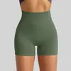 Pantalones cortos de fitness para mujer de tres puntos de cintura alta con efecto de realce de glúteos, de punto sin costuras ajustados, para yoga, correr, deportes