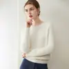 Suéter 100% cachemira pura para mujer, jersey grueso de cuello redondo, holgado y suave, con diseño de hombro raglán, camiseta base de punto de cachemira para otoño e invierno