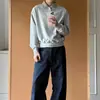 Look boyish estilo japonês de outono, falso duas peças, modelagem solta, versátil, gola semiaberta, moletom pulôver, top unissex