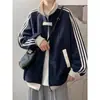 Chaqueta de Béisbol de Tres Rayas de la Alta Calle Americana para Hombre, Chaqueta Deportiva Rayada de Marca Moderna de Otoño de Uso Rudo, Abrigo Patchwork Juvenil