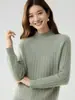 Nuevo Suéter de Cachemir 100% Puro de Cuello Semi Alto para Mujer, Patrón de Diamantes Ajustado Cálido Tejido Base