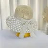 Sombrero de Paja con Encaje para Mujer Verano Nuevo Paja Hueco Sombrero de Sol con Correa de Lazo Protección Solar Costera Sombrero de Sol