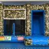 Castelo Pula Pula Inflável Camuflado com Escorregador e Cesta de Basquete Design Atividade Imobiliária Motorista de Tráfego Fonte de Castelo Inflável