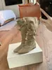 Botas de estilo europeo y americano de punta, 2026, plisadas, con volantes y hasta la rodilla, botas largas retro, nuevo estilo para mujer con hebilla y tacón grueso
