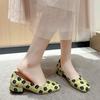 Zapatos Casuales de Tacón Bajo de Una Sola Capa para Mujer 2024 Nuevos de Otoño con Tacón Bajo, Punta Redonda, Estampado de Cabeza de Gato, Escote Bajo, Calzado de Ponerse Fácil de Una Sola Capa para Mujer