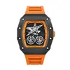 Reloj Deportivo Estilo Europeo y Americano Forma de Barril para Hombre, Reloj de Cuarzo con Engranajes Luminosos Esqueleto con Correa de Silicona, Exclusivamente para Ventas Transfronterizas de Relojes para Hombre