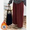 Pantalones Retro de Pana con Forma de Pera que Cubren la Cadera para Mujer en Otoño e Invierno Forrados de Polar Talla Grande Sueltos de Pierna Ancha Pantalones de Nueve Puntos para Personas Bajas