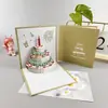 Cartão de aniversário musical com luz 3D estéreo bolo cartão de felicitações gravável presente feito à mão DIY cartão de bênção para funcionários