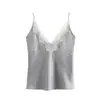 Comércio Exterior Transfronteiriço Atacado Outono Novo Feminino Versátil Suéter Gola V Renda Decorativa Textura de Cetim de Seda Camisola Top
