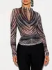 Bestseller transfronteiriço europeu e americano: blusa feminina de malha com estampa de zebra, gola alta discreta, mangas compridas, corte justo, elástica e com estampa sexy