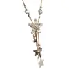 Estilo Industrial ~ Cuerda Trenzada Vieja Retro Colgante de Collar con Borla de Estrella Cadena de Suéter Accesorios Estilo Sexy Milenial