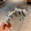 Faixa de Cabelo com Laço de Renda e Pérolas Design Francês 2025 Nova Presilha de Cabelo com Strass Faixa para Cabelo Pacote de Cabelo Feminino
