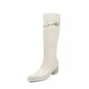 Botas de Caballero de Piel de Vaca para Mujer con Tacón Alto Grueso Botas Altas Otoño Invierno Nuevas Punta Redonda Botas de Moda Tubo Recto Botas Altas Hasta la Rodilla Botas para Mujer