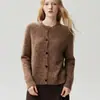 26 Outono Inverno Cardigã Casaco de Botão Bouclé de Caxemira Grossa e Seda de Amora Tricô Simples para Camada Suéter Quente Feminino