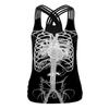 Novo Halloween 2024 Colete de Costas Bonitas Feminino Esqueleto Humano Impresso em 3D Preto Slim Top Esportivo para Mulheres