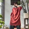 Vestido de Linho Feminino Primavera Vintage Artístico Cor Queimada Solto Plus Size Botão Pulôver Camisa Longa Camiseta
