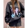 Deportivo Casual Dulce Fresco Cuello Redondo Sudadera con Capucha para Mujer Sudadera Top Estampado Pastoral Nuevo Estudiante de Secundaria Minimalista Cool