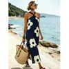 Vestido Longo Estampado Sem Mangas com Gola Halter para Mulheres 2026, Estilo Praia e Férias, Estilo Europeu e Americano