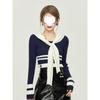 Tejido de Punto de Manga Larga a Rayas con Cuello Marino Estilo Universitario para Mujer en Otoño e Invierno, Diseño Único y Chic, Top de Pequeño Aroma en Color Contrastante