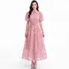 O vestido maxi rosa fada mais vendido da Amazon com gola virada, mangas curtas bufantes, lantejoulas bordadas e renda
