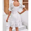 Estación Independiente Nueva Transfronteriza Europea y Americana Amazon Vestido Elegante de Oficina Sexy con Encaje Hueco Soluble en Agua