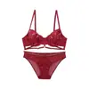 Ropa Interior Sexy de Encaje Bordado Francés de Verano Transparente Cruzada para Busto Grande Hace que Parezca Más Pequeño Anti-Flacidez Conjunto de Sujetador para Mujer