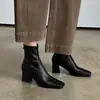 Botas finas super elásticas para mujer, nuevas botas de otoño e invierno con punta cuadrada, cremallera lateral, tacón alto grueso, botines individuales para mujer, botines elásticos 42