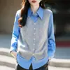 Chaleco de punto con cuello en V, de un solo botón, forrado de polar para mujer, hecho de una mezcla de lana y cachemira, cárdigan suéter sin mangas, corte holgado, perfecto para usar en capas