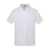 Ropa de trabajo de chef de un solo pecho con tres bolsillos, logo, de verano, manga corta, para catering, hotel, cocina, trastienda, ropa de trabajo de chef, poliéster-algodón