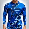 Camiseta de manga larga con cuello redondo, estampado geométrico y de camuflaje, camiseta con estampado de camuflaje 3D, 100% poliéster, cuello redondo