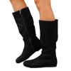 Botas Apiladas Botas de Caballero Femeninas Planas de Ante Retro Punta Redonda 2025 Otoño e Invierno Nuevas Botas Altas Plisadas Rojas