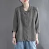 Chaqueta de Algodón y Lino para Primavera y Otoño con Protección Solar para Mujer, Nueva Chaqueta Versátil, Top, Cuello Camisero, Color Sólido, Camisa de Algodón y Lino, Camisa para Aire Acondicionado
