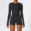 Traje de ginástica sem costura de alta elasticidade com mangas compridas e alças, combinável livremente, adequado para corrida, yoga e uso casual