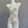Traje de baño de una pieza para mujer con envío directo, de una sola capa, sin copas, estampado de lazo, adelgazante, rejuvenecedor, traje de baño profesional deportivo de competición para mujer