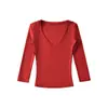 Top Deportivo de Yoga Ajustado para Mujer, Estilo Básico, Elástico, Cuello en V Adelgazante, Camiseta de Manga Media