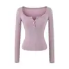 Bt955-25 Nova Camisa Base Slim Sexy de Inverno com Gola Quadrada e Botões com Top T-Shirt Estilo Europeu e Americano Sexy