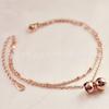Tobillera Dorada de Acero Inoxidable Estilo Coreano Doble Capa con Cuentas y Cascabeles Chapado en Oro Rosa de 18K para Mujer