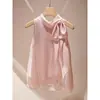 Camisa sin mangas de lazo de nicho para mujer, temporada de verano 2025, morada, estilo hada flotante, gasa francesa, top ligero y maduro