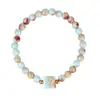 Pulseira redonda Shoushan stone best-seller europeia e americana transfronteiriça com espaçadores dourados, pulseira elástica de pedra natural para comércio exterior