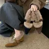 Sapatos Mary Jane com Forro de Lã que Aumentam a Altura Interna para Mulheres, Sapatos Quentes e Peludos Outono/Inverno 2025, Sapatos de Algodão, Mocassins de Bico Fino