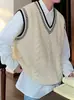 Chaleco Casual de Punto Retorcido con Cuello en V Estilo Universitario para Hombre, Ropa de Punto de Moda, Versión Coreana Chaleco de Punto Holgado