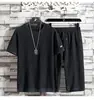 Conjunto deportivo informal de verano para hombre, camiseta de manga corta de seda helada, pantalones cortos, conjunto de dos piezas de moda para hombre
