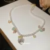 Collar con Colgante de Mariposa de Piedra de Circonita con Perlas, Cadena Clavicular de Lujo Ligero de Gama Alta, Gargantilla Estilo Palacio Retro para Mujer