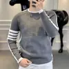 Novo Suéter Tricô Listrado Ponto Quatro Barras Masculino Moda Primavera e Outono Marca de Moda Alta Qualidade Versátil Macio Aconchegante Suéter Confortável