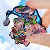 Broche de metal personalizado com pérola oriental e ponte Nanpu, mapa de Xangai, broche de vidro transparente oco e pintura personalizada