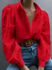 Camisa vintage floral calada con cuello y mangas abullonadas transfronteriza europea y americana, top versátil casual estilo campo francés para vacaciones