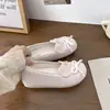 Sapatilhas Bell de Couro Macio com Bico Baixo para Mulheres com Bolinhas e Laços, Mocassins de Solado Plano, Tênis Casuais Slip-On 2633