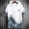 Camiseta de Seda de Gelo Masculina Verão Nova Marca Tendência Ins Verão com Capuz Manga Curta Proteção Solar Solta Tops de Estudante 1/2 Peças